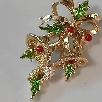 Vintage Christmas pins - Bells, tree, Santa, candy cane, holly, and a wreath