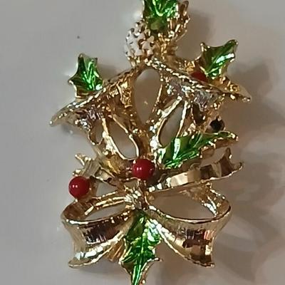 Vintage Christmas pins - Bells, tree, Santa, candy cane, holly, and a wreath
