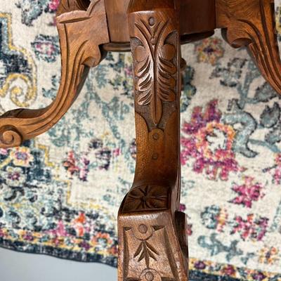 Sale Photo Thumbnail #154: Octagonal Table crafted from Walnut and Burr Walnut featuring exquisite marquetry inlay
29" Wide X 19.5" Tall