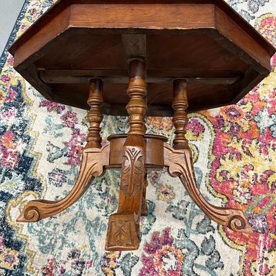 Sale Photo Thumbnail #155: Octagonal Table crafted from Walnut and Burr Walnut featuring exquisite marquetry inlay
29" Wide X 19.5" Tall