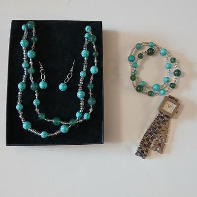 Necklace, earrings, bracelet matching set with a Freeport watch