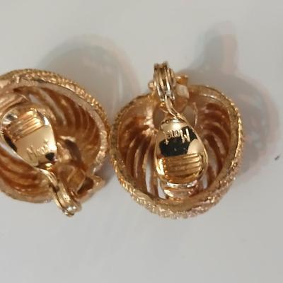 Gold toned Jewlery - bracelet - belt - earrings - necklace - in a rose topped tin - Monet - Avon - and more
