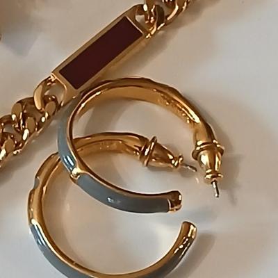 Gold toned Jewlery - bracelet - belt - earrings - necklace - in a rose topped tin - Monet - Avon - and more