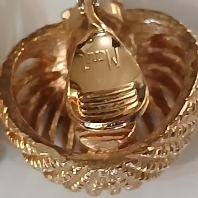 Gold toned Jewlery - bracelet - belt - earrings - necklace - in a rose topped tin - Monet - Avon - and more