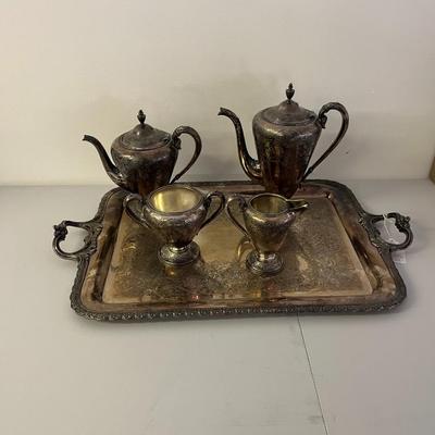 Sale Photo Thumbnail #191: Vintage Wilcox Silver Plate Paisley Pattern Tea Set featuring the Paisley Pattern design characterized by ornamental paisley figures and often embellished with leafy swags and floral motifs.  This ornate set was produced around the 1930's .  This set incl