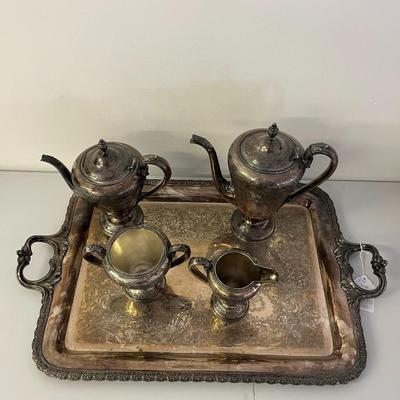 Sale Photo Thumbnail #190: Vintage Wilcox Silver Plate Paisley Pattern Tea Set featuring the Paisley Pattern design characterized by ornamental paisley figures and often embellished with leafy swags and floral motifs.  This ornate set was produced around the 1930's .  This set incl