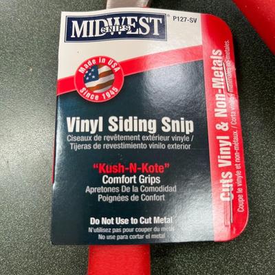 Sale Photo Thumbnail #211: Midwest Snips Vinyl Siding Snips Model P127-SV  Cuts vinyl and non metals.   Cushion grip handles.  Made in the USA.  NEW