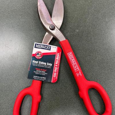 Sale Photo Thumbnail #212: Midwest Snips Vinyl Siding Snips Model P127-SV  Cuts vinyl and non metals.   Cushion grip handles.  Made in the USA.  NEW