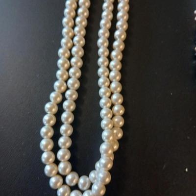 Faux pearl necklaces - brooch - earrings- and a beautiful, beaded necklace