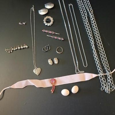 Silver toned Jewelry - necklace chains - hair pins - earrings - and more