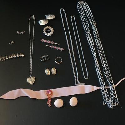 Silver toned Jewelry - necklace chains - hair pins - earrings - and more
