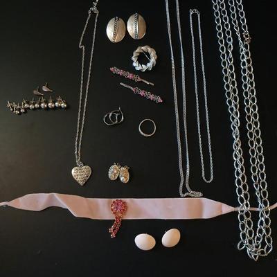 Silver toned Jewelry - necklace chains - hair pins - earrings - and more