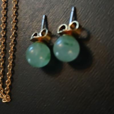 Gold toned jewelry with stones - necklace - and earrings with two additional gold toned chains