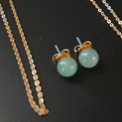 Gold toned jewelry with stones - necklace - and earrings with two additional gold toned chains