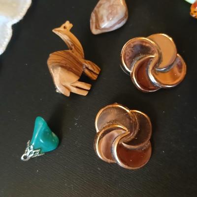 Vintage jewlery - beaded necklace - glass beaded necklace - Wood camel pin- Geneva watch and more