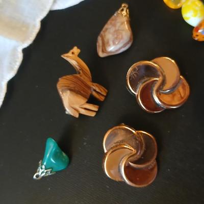 Vintage jewlery - beaded necklace - glass beaded necklace - Wood camel pin- Geneva watch and more