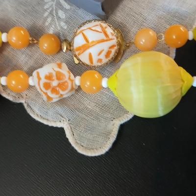 Vintage jewlery - beaded necklace - glass beaded necklace - Wood camel pin- Geneva watch and more