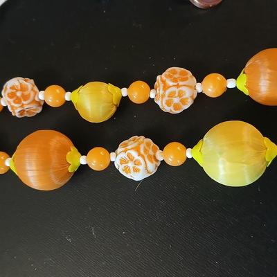 Vintage jewlery - beaded necklace - glass beaded necklace - Wood camel pin- Geneva watch and more