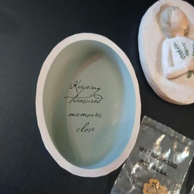 Gold toned delicate Jewelry - heart pendants - 18 KT GF necklaces - earrings - locket - Willow tree box and more