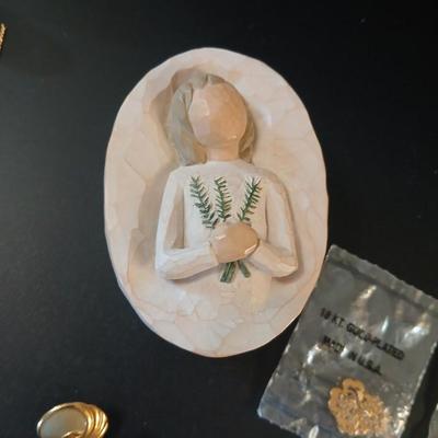 Gold toned delicate Jewelry - heart pendants - 18 KT GF necklaces - earrings - locket - Willow tree box and more