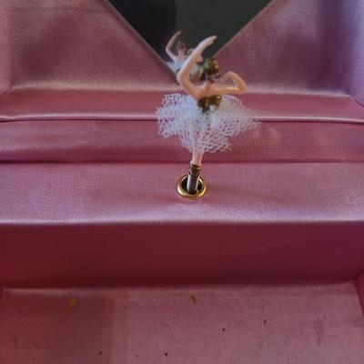 Vintage musical Jewelry box with miss matched Jewlery some watches and an assortment of pins