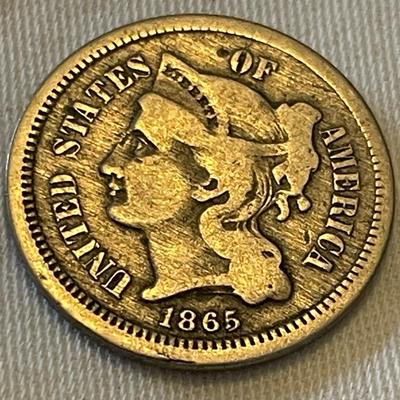1865 UNITED STATES THREE CENT NICKEL
