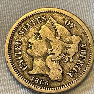 1865 UNITED STATES THREE CENT NICKEL