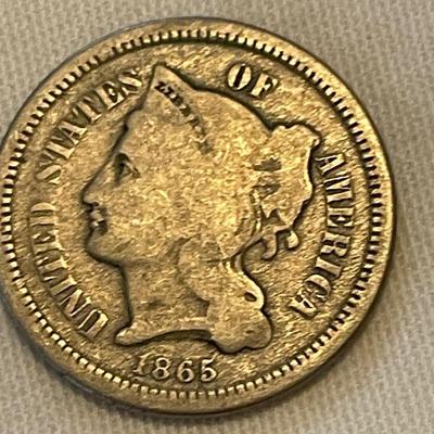 1865 UNITED STATES THREE CENT NICKEL