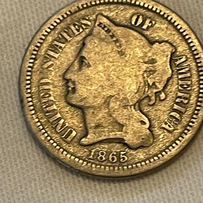1865 UNITED STATES THREE CENT NICKEL