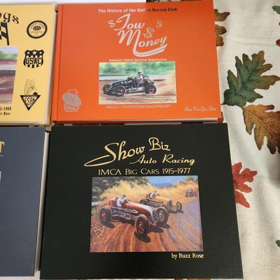 4 Auto Racing Hardback Books The Eastern Bull Rings, Tow Money, Show Biz Auto Racing IMCA Big Cars, Racers at Rest The Checkered Flag ,...