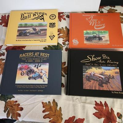 4 Auto Racing Hardback Books The Eastern Bull Rings, Tow Money, Show Biz Auto Racing IMCA Big Cars, Racers at Rest The Checkered Flag ,...