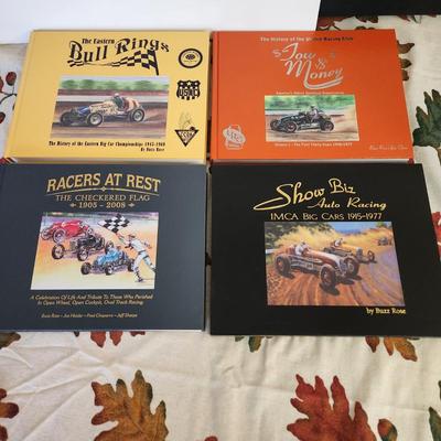 4 Auto Racing Hardback Books The Eastern Bull Rings, Tow Money, Show Biz Auto Racing IMCA Big Cars, Racers at Rest The Checkered Flag ,...