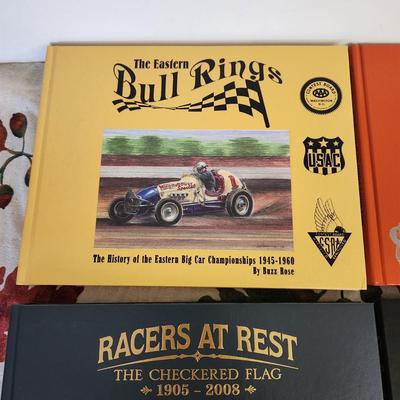 4 Auto Racing Hardback Books The Eastern Bull Rings, Tow Money, Show Biz Auto Racing IMCA Big Cars, Racers at Rest The Checkered Flag ,...
