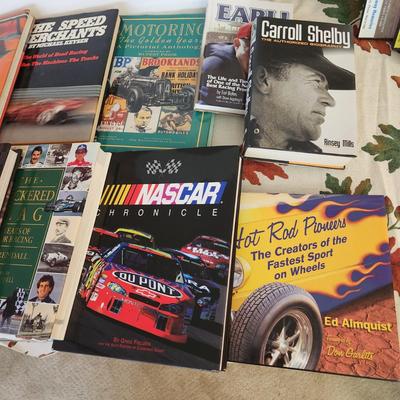 Lot of Books Racing Cars Carroll Shelby , Hot Rod Pioneers,Nascar Chronicle, Speed Addicts, Dusty Heros, and More