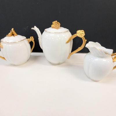 Sale Photo Thumbnail #680: Antique Austria Marx Gutherz Carlsbad Tea Pot, Creamer & Sugar Set