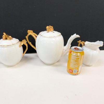 Sale Photo Thumbnail #687: Antique Austria Marx Gutherz Carlsbad Tea Pot, Creamer & Sugar Set