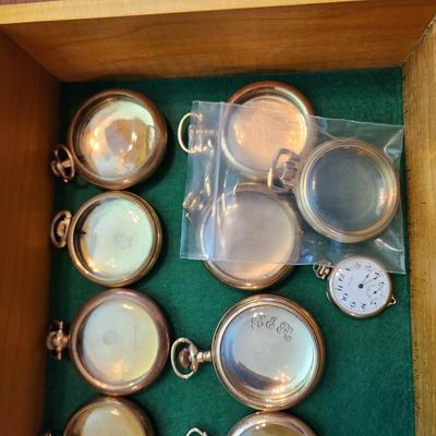 Lot of 17 Vintage Gold Tone Pocket Watches Cases j Boss, C.W.C., Wadsworth ,Waltham, Cashier A.W. C. Co., Majestic, Philadelphia