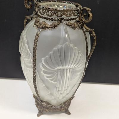 Sale Photo Thumbnail #708: Antique Glass Vase With Metal Stand