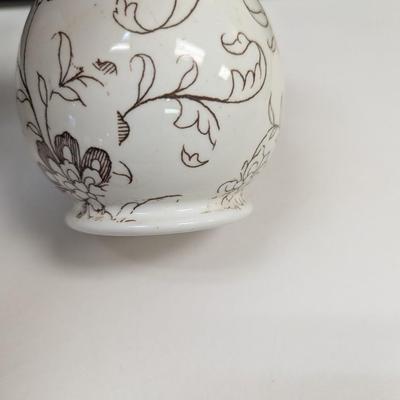 Sale Photo Thumbnail #734: Large White Floral Design Vessel With Matching Sugar Container