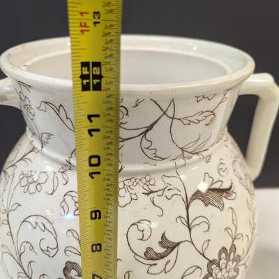 Sale Photo Thumbnail #738: Large White Floral Design Vessel With Matching Sugar Container