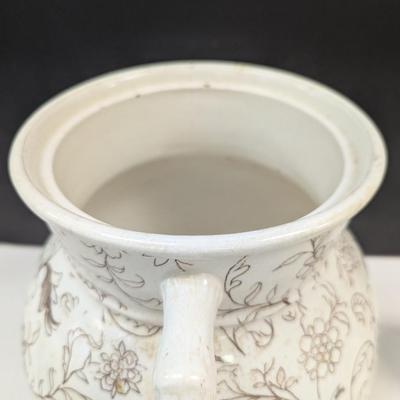 Sale Photo Thumbnail #729: Large White Floral Design Vessel With Matching Sugar Container