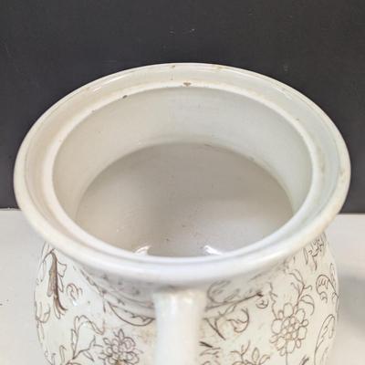 Sale Photo Thumbnail #730: Large White Floral Design Vessel With Matching Sugar Container