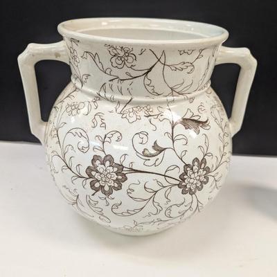 Sale Photo Thumbnail #732: Large White Floral Design Vessel With Matching Sugar Container