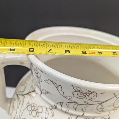 Sale Photo Thumbnail #739: Large White Floral Design Vessel With Matching Sugar Container