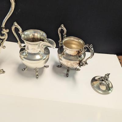 Sale Photo Thumbnail #2971: Marked Silver Plated Coffee, Creamer & Sugar Bowl
