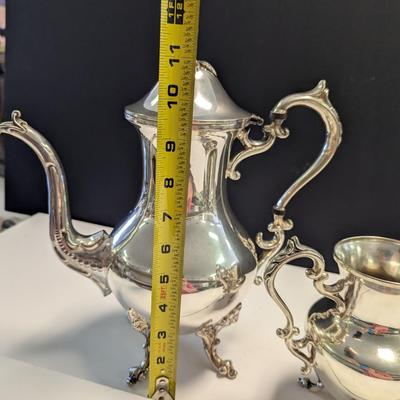 Sale Photo Thumbnail #2978: Marked Silver Plated Coffee, Creamer & Sugar Bowl