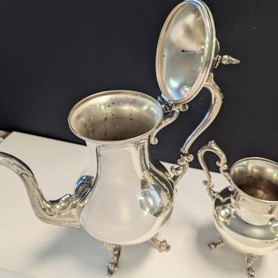 Sale Photo Thumbnail #2969: Marked Silver Plated Coffee, Creamer & Sugar Bowl