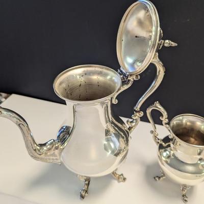Sale Photo Thumbnail #2970: Marked Silver Plated Coffee, Creamer & Sugar Bowl