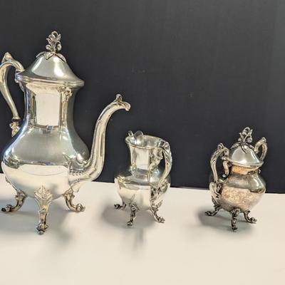 Sale Photo Thumbnail #2966: Marked Silver Plated Coffee, Creamer & Sugar Bowl