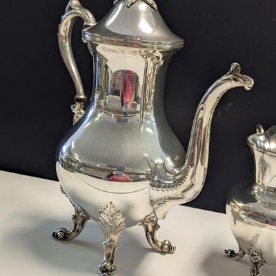 Sale Photo Thumbnail #2967: Marked Silver Plated Coffee, Creamer & Sugar Bowl